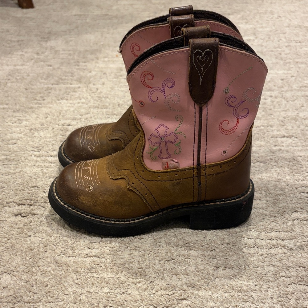Genuine Leather - Kids' Pink and Brown Western Boots (lights up)